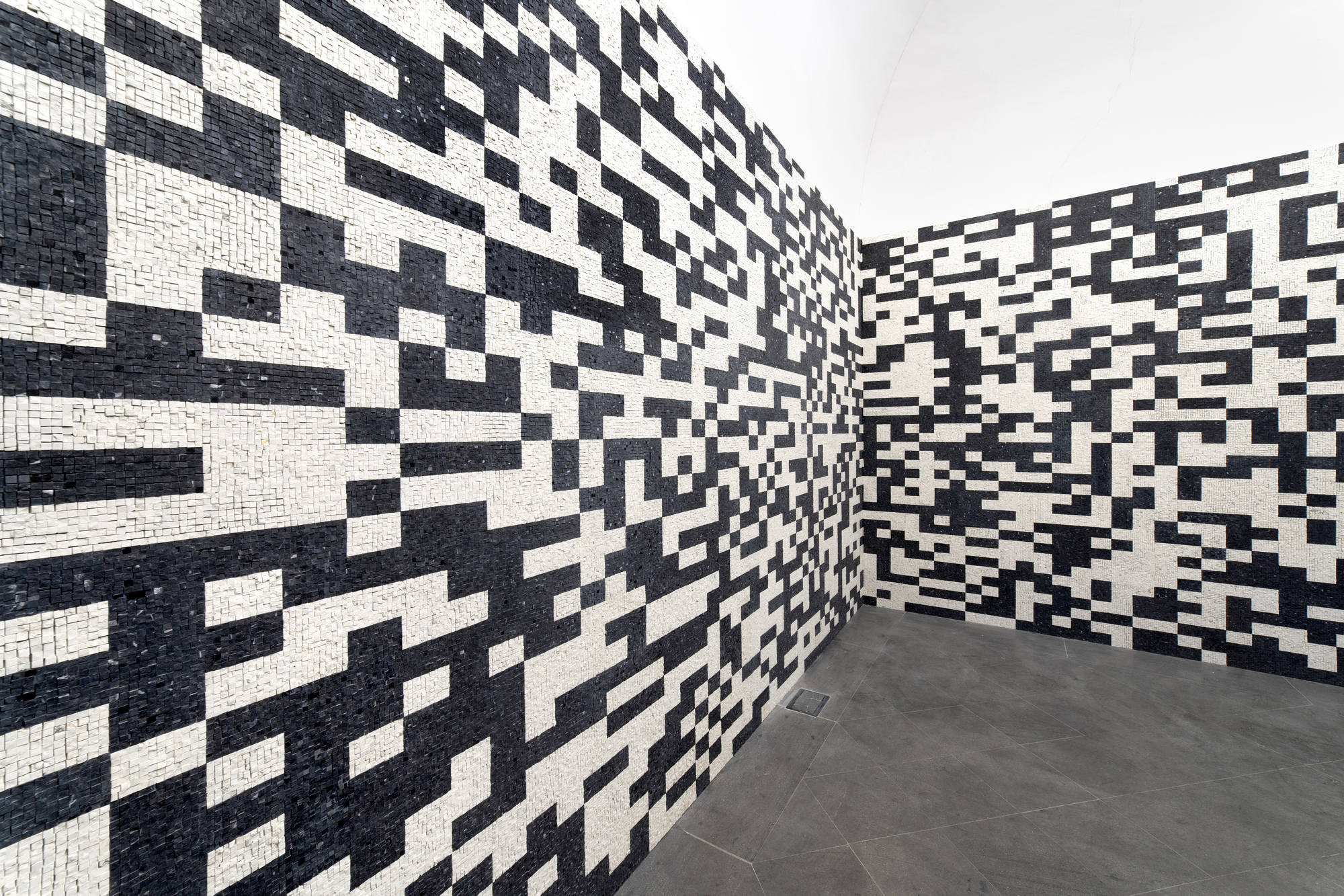 Bianco-Valente, Land Code, 2024, mosaico con tessere in marmo, Castel Sant'Elmo - Museo Novecento, Napoli